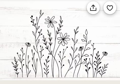 Wildflower Drawing Simple, Minimalist Flower Bouquet, Wildflower Border, Bouquet Wildflower, Wildflower Clipart, Glass Etching Projects, Wildflower Drawing, Minimalist Flower, Wildflower Meadow