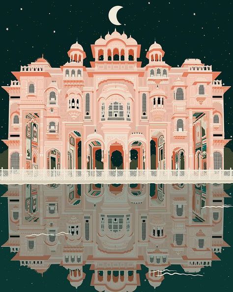 Jess on Instagram: “New Print alert! I am excited to share this one as I am so happy with how it came out! This will be my second piece in the India series…” Palace Background, Indian Palace, Sweet Box Design, Digital Invitations Wedding, Watercolor Architecture, Bookcase Decor, Colorful Places, Wedding Invitation Card Design, Indian Folk Art