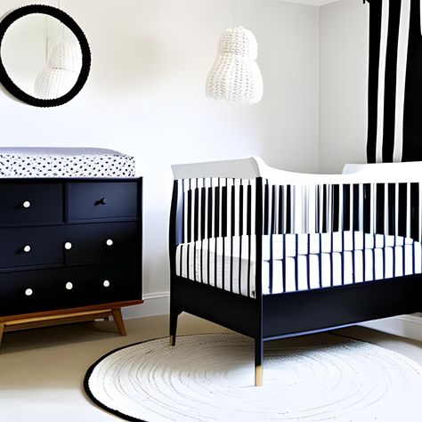 Monochrome baby room High contrast nursery Black and white baby decor Minimalist nursery Gender-neutral nursery Monochrome Baby Room, Nursery Black And White, Baby Cot Bed, Changing Dresser, Cot Bed Mattress, Traditional Nursery, Monochrome Baby, Baby Cot Bedding, Changing Unit