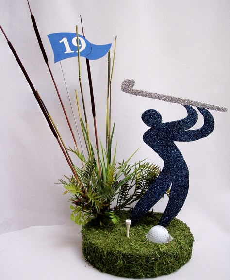 Photos of Golf Table Centerpieces | Golfer Silhouette Table Centerpiece | www.DesignsbyGinny.com/blog Golf Table Decorations, Golf Decorations, Golf Centerpieces, Golf Theme Party, Golf Flag, Golf Party Decorations, Golf Birthday Party, Golf Decor, Golf Event