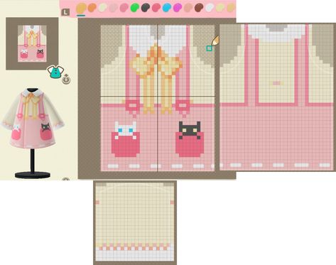 Acnh Clothes Design Pattern Grid, Animal Crossing Clothing Designs Grid, Acnh Grid Design, Animal Crossing Clothes Pattern Grid, Animal Crossing Outfits Design Grid, Acnh Clothes Pattern Grid, Motif Acnl, Kawaii Outfit Ideas, Acnh Clothes