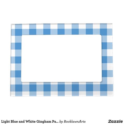 Magnetic Picture Frame, Picture Frame Light, Baby Picture Frames, Baby Photo Frames, Blue And White Gingham, Magnetic Frames, Cute Frames, Frame Light, Gingham Pattern