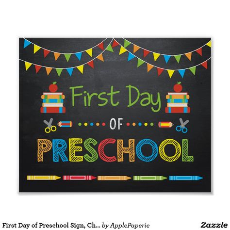 First Day Preschool Sign, First Day Of Preschool Sign, Preschool First Day, Preschool Boards, First Day Of Preschool, School Board Decoration, Creative Writing Ideas, Back To School Sign, School Chalkboard