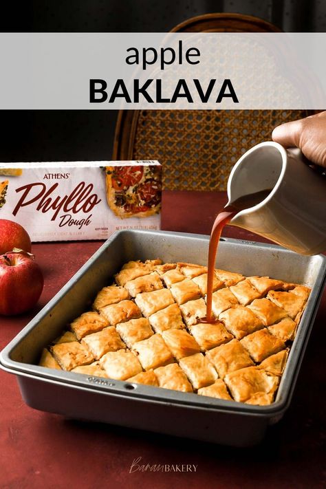 Apples And Phyllo Dough, German Apple Strudel Recipe Phyllo Dough, Apple Baklava Pie, Apple Pie Baklava Recipe, Phyllo Apple Strudel, Apple Pie Phyllo Dough, Phyllo Dough Recipes With Apples, Apple Baklava Recipe, Apple Phyllo Recipes