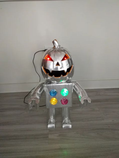 Pumpkin-Bot : 7 Steps (with Pictures) - Instructables Robot Pumpkin Decorating, Robot Pumpkin Carving, Pumpkin Launcher Diy, Spaceship Pumpkin Decorating, Spaceship Pumpkin, Robot Pumpkin, Make A Robot, Book Character Pumpkins, Foam Noodles