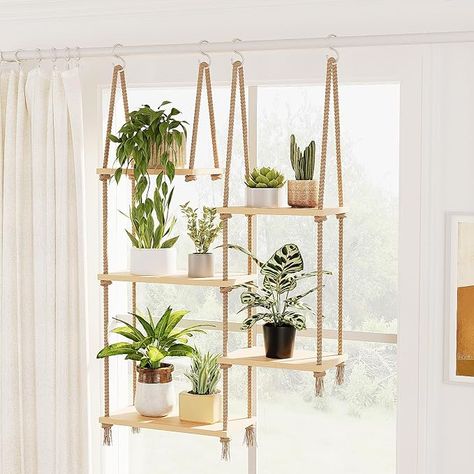 Amazon.com: Bamworld Window Plant Shelves Indoor Boho Hanging Plant Shelf 5-tier Wood Plant Stand Wall Shelf for Multiple Plants Hanger Flower Shelf for Wall Window Sill Living Room Decor Garden Boho Decor : Patio, Lawn & Garden Garden Shelves Outdoor Wall, Plant Window Display, Plant Shelves Indoor, Window Plant Shelves, Window Shelf For Plants, Pot Arrangements, Hanging Plant Shelf, Window Plant Shelf, Indoor Plant Wall