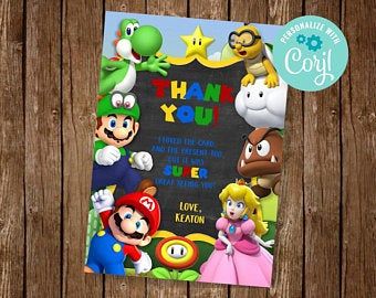 Super Mario Birthday Boy Invitation Personalized Thank You | Etsy Worm Activities, Mickey Mouse Clubhouse Invitations, Trampoline Party, Park Birthday, Mickey Mouse Clubhouse Birthday, Mario Birthday Party, Super Mario Birthday, Super Mario Party, Mario Birthday