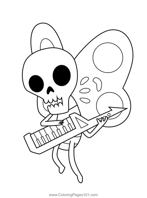 Skeleton Butterfly Playing Keyboard Adventure Time Coloring Page Adventure Time Skeleton Butterfly, Invader Zim Coloring Pages, Adventure Time Outline, Adventure Time Black And White, Playing Keyboard, Adventure Time Coloring Pages, Skeleton Butterfly, Adventure Time Tattoo, Draw Ideas