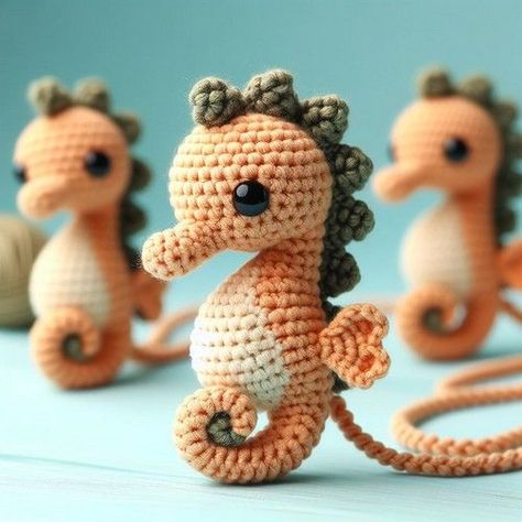 Crochet Tiny Seahorse Amigurumi Idea And Patterns #minicrochetanimals #cutecrochetpatterns #crochetanimals #amigurumianimals #amigurumidoll Crochet Seahorse, Mini Crochet Animals, Crochet Tiny, Keychain Patterns, Needlework Ideas, Pocket Pals, Crochet Project Free, Crochet Pocket, Keychain Pattern