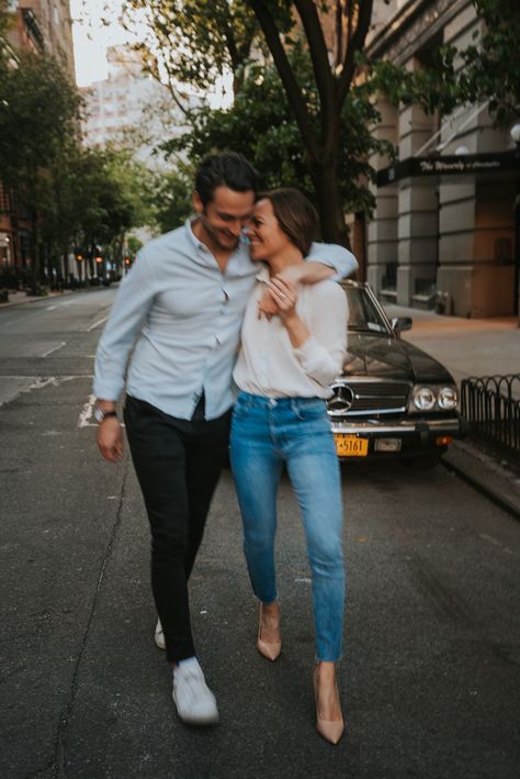 The views from the West Village made for the perfect backdrop for this couples photoshoot! I love being able to provide couples with amazing photographs that they'll be able to look back on for years to come! couple photo shoot ideas nyc engagement photos west village engagement italy wedding vibes moody wedding photos street wedding photos nyc skyline photos engagement photo inspiration summer engagement photo outfit City Streets Engagement Photos, City Engagement Shoot Outfit, West Village Photoshoot, Streetwear Engagement Photos, Nyc Photoshoot Ideas Couple, Jersey City Engagement Photos, Engagement Photos Small Town, Cityscape Engagement Photos, Chill Engagement Photos