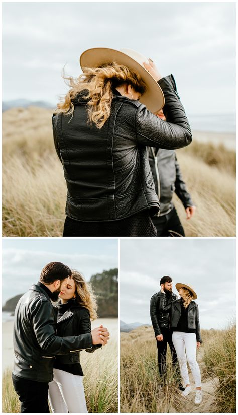 Couple Leather Jacket Outfit, Leather Jacket Photoshoot, Misty Ocean, Beach Anniversary, Prenuptial Photoshoot, Couple Shooting, Chicago Engagement Photos, Shooting Inspiration, Engagement Images