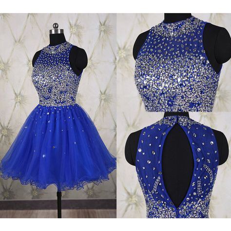 Sparkling Royal Blue Short Homecoming Dress With Full Beaded Top ($119) ❤ liked on Polyvore featuring dresses, grey, women's clothing, grey cocktail dress, royal blue cocktail dress, beaded cocktail dress, royal blue homecoming dresses and short cocktail dresses Halter Homecoming Dress, Homecoming Dress Short, Sparkly Prom Dresses, Mini Prom Dresses, Royal Blue Prom Dresses, Blue Homecoming Dresses, Marine Uniform, Evening Dresses Short, Blue Tulle