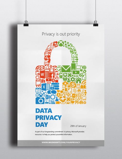 Microsoft's Data Privacy Day poster/flyer by djonas3djonas3.deviantart.com Data Privacy Day Creative Ads, Data Privacy Poster, Data Privacy Day, Certificate Layout, Proposal Cover, Data Privacy, Info Graphic, Simple Poster, Industrial Design Sketch