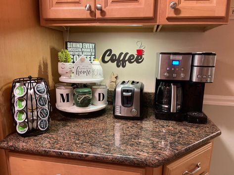 Items on the 2 tier from michaels/home goods. mugs from target. Coffee sign from etsy Coffee Signs, Coffee Bar, Home Goods, Bar, Coffee