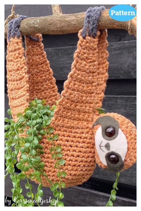 Sloth Planter Plant Hanger Crochet Pattern Crochet Plant Hanger Free, Crochet Sloth Planter Pattern Free, Free Crochet Pattern For A Sloth Plant Hanger, Crochet Sloth Plant Hanger, Free Sloth Planter Crochet Pattern, Hanging Sloth Planter Crochet Pattern, Sloth Planter Crochet Pattern, Plant Hanger Crochet, Crochet Pillows Sloth