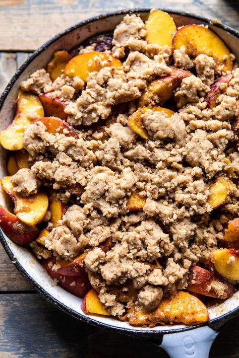 Skillet Brown Sugar Peach Cobbler | halfbakedharvest.com #peach #summer #easyrecipes #cobbler Brown Sugar Peaches, Half Baked Harvest Recipes, Peach Crumble, Fruit Cobbler, Summer Baking, Peach Desserts, Peach Cobbler Recipe, Harvest Recipes, Half Baked