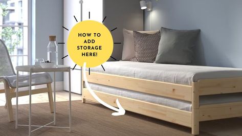 How to raise the IKEA stackable bed for storage - IKEA Hackers Ikea Stackable Bed Hack, Ikea Stackable Bed, Släkt Bed Ikea, Ikea Utaker, Utaker Ikea, Ikea Storage Bed Hack, Stackable Beds, Ikea Utåker, Ikea Twin Bed