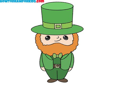 How to Draw a Leprechaun - Easy Drawing Tutorial For Kids Leprachan Drawings, How To Draw A Leprechaun Easy, How To Draw A Leprechaun Step By Step, Leprechaun Doodle, Leprechaun Drawing, Draw A Leprechaun, Hat Drawing, Face Outline, Irish Folklore