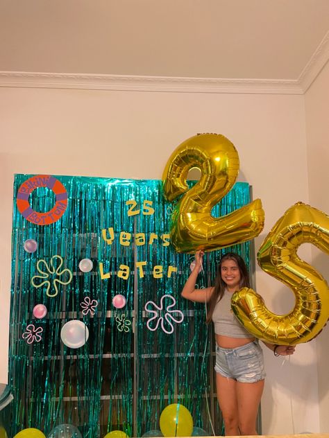 Spongebob Birthday Theme Decor, Spongebob Theme Party Games, Sponge Bob Birthday Party Ideas For Adults, Spongebob Photo Backdrop, Spongebob Ideas Party, Spongebob 25 Years Later, Spongebob 20th Birthday, 25th Bday Spongebob, 16 Birthday Spongebob