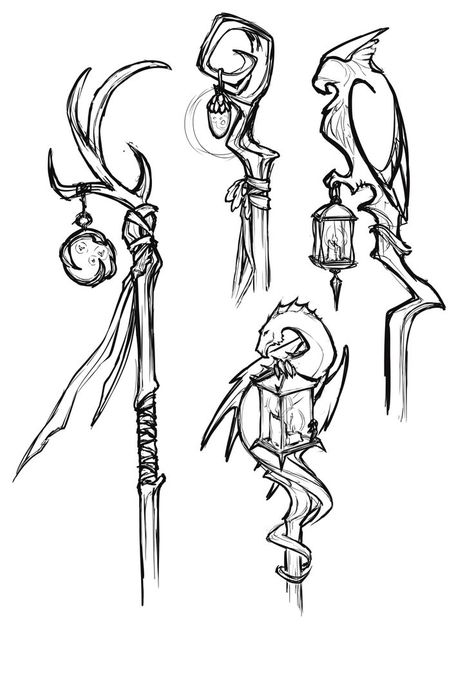 Staff Aesthetic Magic, Witch Staff Drawing, Magic Cane Concept Art, Magic Wand Drawing Reference, Staff User Pose, Amulet Drawing Reference, Wizard Drawings Sketches, Drawing Ideas Fantasy Magic Art, Staff Art Design