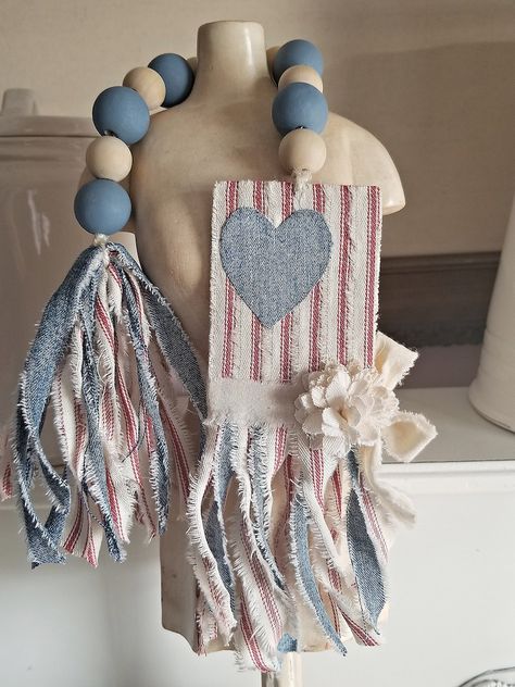 Patriotic Door Hanger, Americana Crafts, 4th July Crafts, 4th Of July Decor, Wooden Bead Garland, Fourth Of July Decor, July Decor, Coffee Table Decor, Patriotic Decor