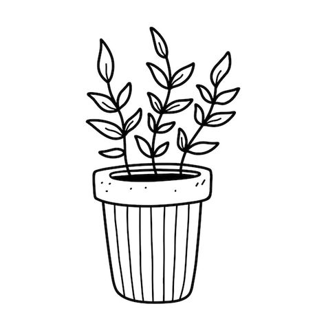 Cute doodle houseplant in flower pot iso... | Premium Vector #Freepik #vector #house-plant #flower-pot #plant-outline #leaf-outline Line Art Projects, Leaves Doodle, Plant Doodle, Cute Doodle, Mini Printer, Birthday Captions, Plant Drawing, Mini Drawings, Cute Doodles