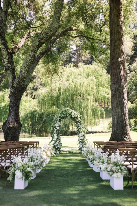 Napa Valley outdoor wedding ceremony, all white florals | Photography: The Edges Wedding Photography Fairy Lights Wedding, Colorful Wedding Flowers, Wedding Ceremony Ideas, Wedding Ceremony Arch, All White Wedding, Outdoor Wedding Decorations, Ceremony Arch, Outdoor Weddings, Marriage Ceremony