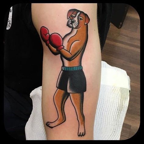 Boxer Dogs Tattoo, Boxer Tattoo Dog, American Traditional Boxer, Boxer Dog Tattoo Ideas, Chapel Tattoo, Boxing Gloves Tattoo, Boxer Dog Tattoo, Boxer Tattoo, Boxing Tattoos