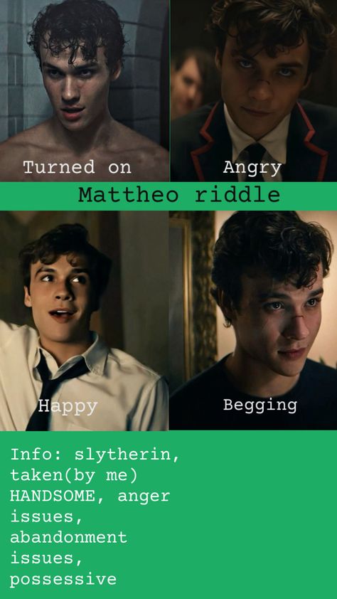 Mattheo riddle, emotions and info Mattheo Riddle, Best Riddle, Slytherin Harry Potter, Anger Issues, Muslim Book, The Perfect Guy, Aesthetic Guys, Fan Book, Riddles