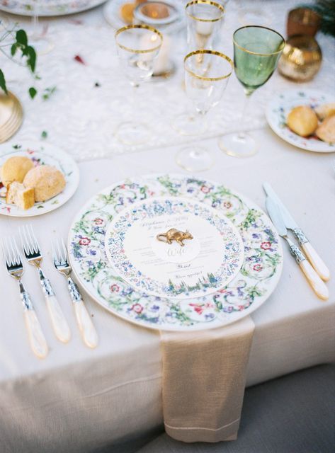 Heritage Wedding, Mismatched Plates, The Year Of The Rabbit, Clear Plates, Martha Weddings, Chinese Heritage, Wedding In Tuscany, Wedding Plates, Wedding Place Settings