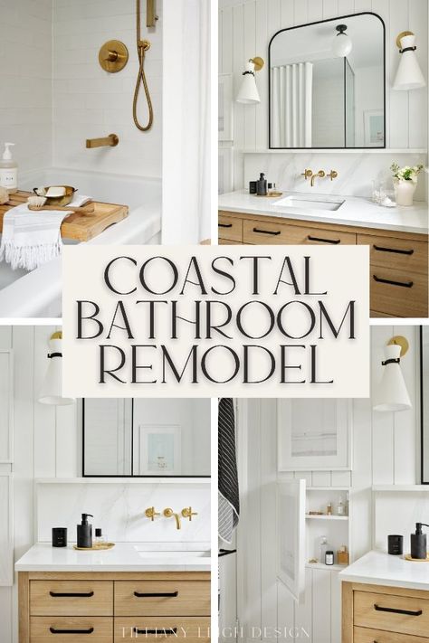 Bilevel Bathroom Remodel, Oak And Gold Bathroom, Tub Shower Combo Gold Fixtures, Luxury Shower Tub Combo, Guest Bathroom Remodel With Tub, Secondary Bathroom Ideas With Tub, Modern Shower Tub Combo, Bathroom Remodel 2023, Medium Bathroom Remodel