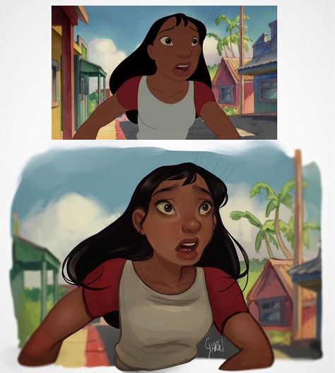 Laura Brouwers Screencap Redraw, Lilo And Stitch 2002, Art Goals, Lilo Et Stitch, Modern Disney, Painting Inspo, Disney Princess Art, Princess Art, Disney Films