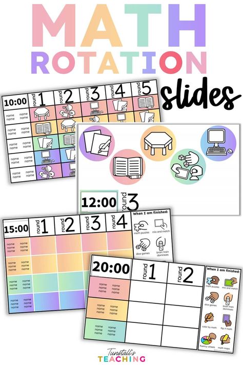 Math Rotation Slides and Schedules for Small Group Instruction First Grade Math Rotations, Math Rotations 2nd, Math Small Group Organization, Small Group Schedule, Kindergarten Small Groups, Top Teacher, Math Rotations, Monthly Activities, Teaching Second Grade