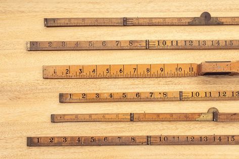 Group of Old wooden ruler on table. Measuring or accuracy concept. Top view Wooden Ruler, Top View, Ruler, Engineering, Tools, Collage, 10 Things, Pins