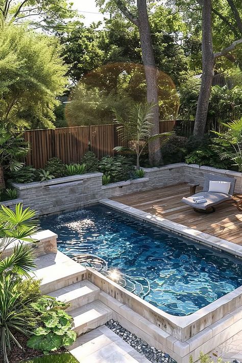 Small Backyard Pool Landscaping, Small Infinity Pool, Small Backyard With Pool, Small Pools For Small Yards, Contemporary Pools, Mini Pool Ideas, Spool Pool, Cocktail Pools, Cottage Resort