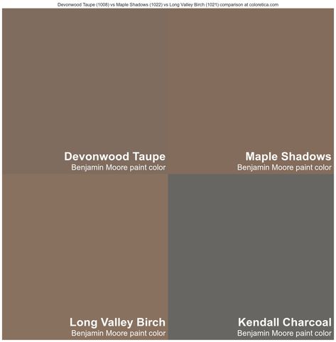 Benjamin Moore Devonwood Taupe vs Maple Shadows vs Long Valley Birch vs Kendall Charcoal color combination Long Valley Birch Benjamin Moore, Devonwood Taupe Benjamin Moore, Devonwood Taupe, Kendall Charcoal, Taupe Walls, Benjamin Moore Colors, Brown Paint, Storing Paint, Dark Taupe