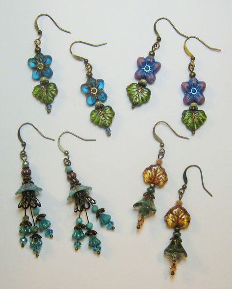 Nature-inspired Dangle Flower Earrings, Bohemian Flower Earrings With Czech Glass, Bell Flower Bead Jewelry, Czech Glass Flower Earrings With Flower Charm, Nature-inspired Dangle Earrings With Flower Charm, Czech Beads Jewelry, Lucite Flower Earrings, Czech Glass Jewelry, Jewelry Knowledge