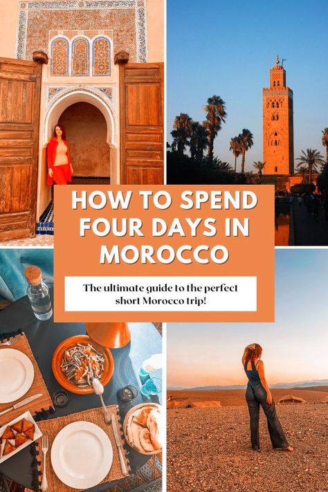 Escape to the exotic landscapes of Morocco in just 4 days! 🐪✨ From the bustling souks of Marrakech to the serene heights of the Atlas Mountains, and the mystical sands of the Agafay Desert - your long weekend is about to be epic. Tap to unveil the perfect itinerary for a magical Moroccan getaway. 🌄 #TravelMorocco #LongWeekendVibes #AdventureAwait #MoroccoItinerary Morocco Africa, Morocco Itinerary, Travel Morocco, Visit Marrakech, Visit Morocco, Africa Destinations, Morocco Travel, Perfect Itinerary, Top Travel Destinations