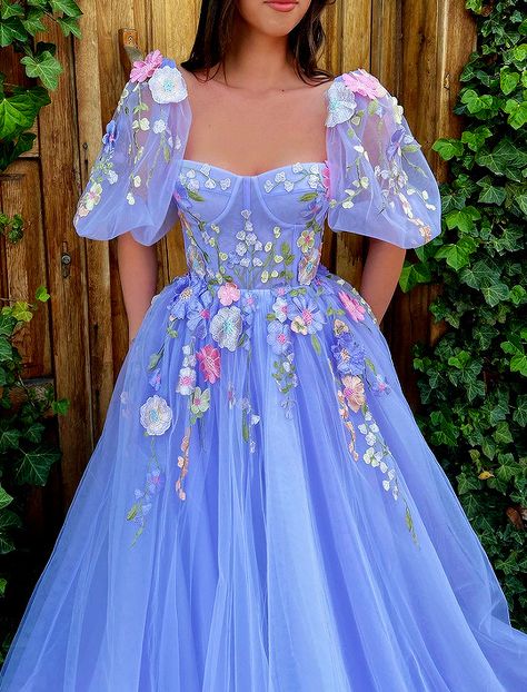 Lavender Gown, Lavender Floral, Floral Gown, Tulle Gown, Dream Dresses, Prom Dresses With Sleeves, 3d Flowers, Gorgeous Gowns, Elegant Floral