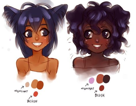 Blush For Dark Skin, Skin Palette, Skin Drawing, Cartoon Girls, Palette Art, Black Anime Characters, Digital Art Tutorial, Drawing People, Drawing Inspiration