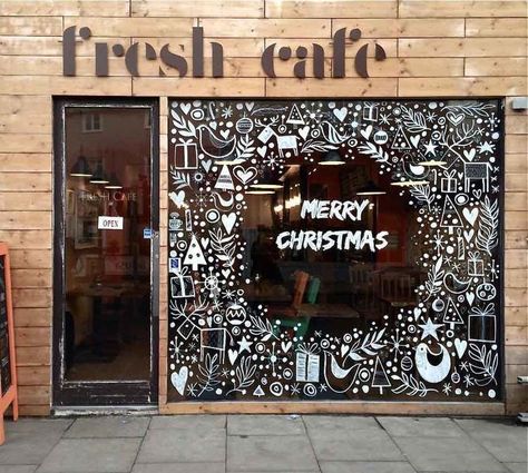 Christmas Shop Window, Christmas Window Painting, Window Mural, Decoration Vitrine, Store Window Displays, Christmas Window Display, Winter Window, Christmas Chalkboard, Christmas Window Decorations