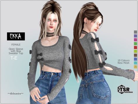 The Sims Resource - EKKA - Sweater Crop Top Killstar Dress, Cc Hair, Pelo Sims, Sims 4 Cc Folder, Tumblr Sims 4, Clothing Female, Bow Sweater, Sims Hair, Open Sleeve