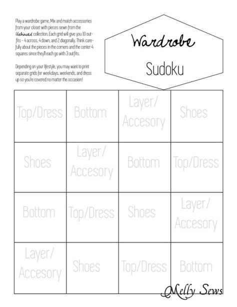 Free download for wardrobe sudoku - a fun way to plan a capsule wardrobe Wardrobe Sudoku, Wardrobe Organization, Melly Sews, Wardrobe Planner, Project 333, Texas Weather, Wardrobe Organisation, Decision Making Skills, Minimalist Capsule Wardrobe