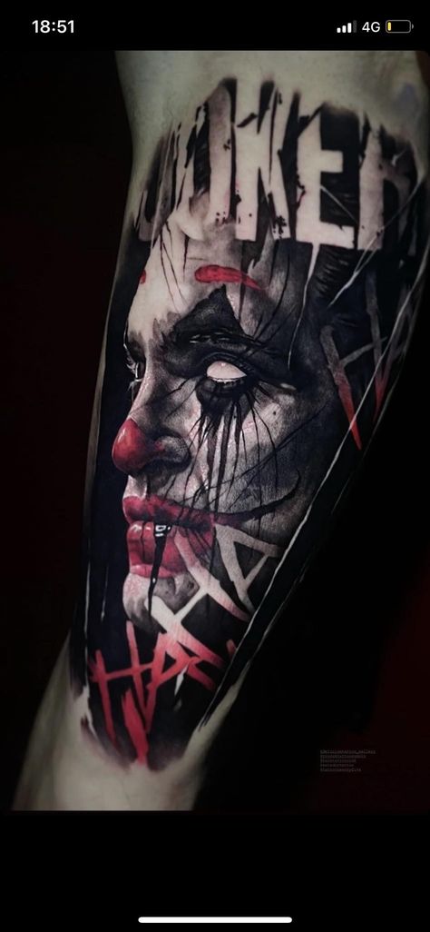 Joker Arm Tattoo Men, Joker Leg Tattoo Men, Joker Sleeve Tattoo, Joker Tattoo Leg Sleeve, Joker Tattoo Ideas For Men, Joker Theme Tattoo Sleeve, Creative Tattoo Ideas For Men, Joker Tattoo Dark Knight, Realism Joker Tattoo