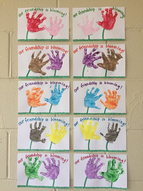 Friendship Week - Friends - Preschool - Toddler Artwork - Flowers - Handprint - Paint Kindness And Manners Preschool, Friendships Craft Preschool, Fun With Friends Preschool Theme, Friendship Week Activities Preschool, Our Friendship Is Blooming Craft, New Friends Preschool Activities, Preschool Art Friendship, Friends With Helpful Hands Activities, All About My Friends Preschool