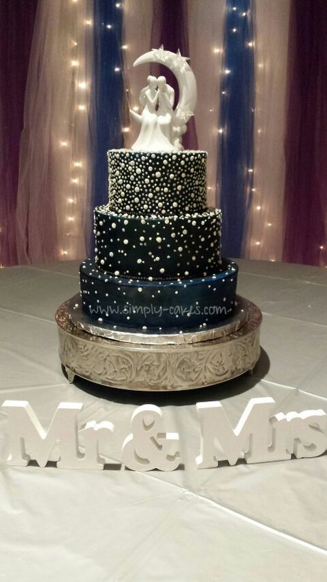 Under the stars/space wedding cake with hand piped "stars"   Www.facebook.com/simplycakes.brittneyshiley  Www.simply-cakes.com Under The Stars Cake, Under The Stars Wedding Theme, Celestial Cakes, Galactic Wedding, Space Themed Wedding, Under The Stars Wedding, Wedding Under The Stars, Star Themed Wedding, Celestial Wedding Theme