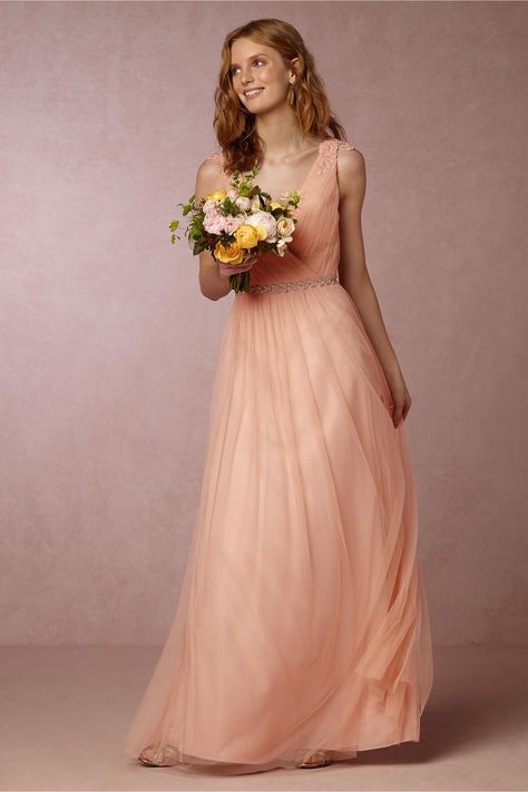 BHLDN Pippa Dress in  New at BHLDN Bouquet   designed by Laughing Lady Flower Farm Aritzia Clothes, Watters Bridesmaid Dresses, Pippa Dress, Tulle Bridesmaid, Aztec Dress, Dress Peach, Wedding Dresses Bridesmaids, Anthropologie Wedding, Peach Blush