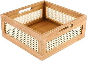 Amazon.com: YAHUAN Woven Wooden Basket Wood Storage Crate Box, Decorative Rustic Basket Bamboo Basket with Built-In Handles for Kitchen Pantry, Cabinet, Office, Bedroom, Rustic Country Decor (Brown) : Home & Kitchen Wooden Crate Kitchen Storage, Stylish Baskets, Basket Wood, Rustic Basket, Rustic Country Decor, Cane Baskets, Kitchen Pantry Cabinet, Bedroom Rustic, Cabinet Office