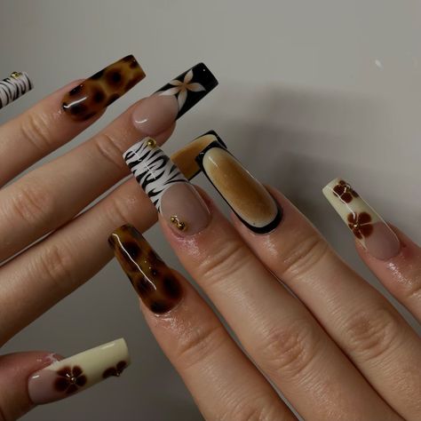 🙈🙈 • • Inspo from: @aashleysnails and @nails_by_arlene Brown Y2k Nails, Acrylic Nail Designs Coffin, Brown Y2k, Y2k Nails, Unique Acrylic Nails, Coffin Nails Designs, Chic Nails, Nails Inspo, Acrylic Nail Designs