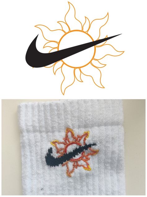 Nike Symbol Embroidery, Nike Sock Embroidery Ideas, Embroidery On Sweatpants, Embroidered Ideas, Clothes Makeover, Embroider Ideas, Nike Symbol, Clothes Embroidery Diy, Embroidered Socks